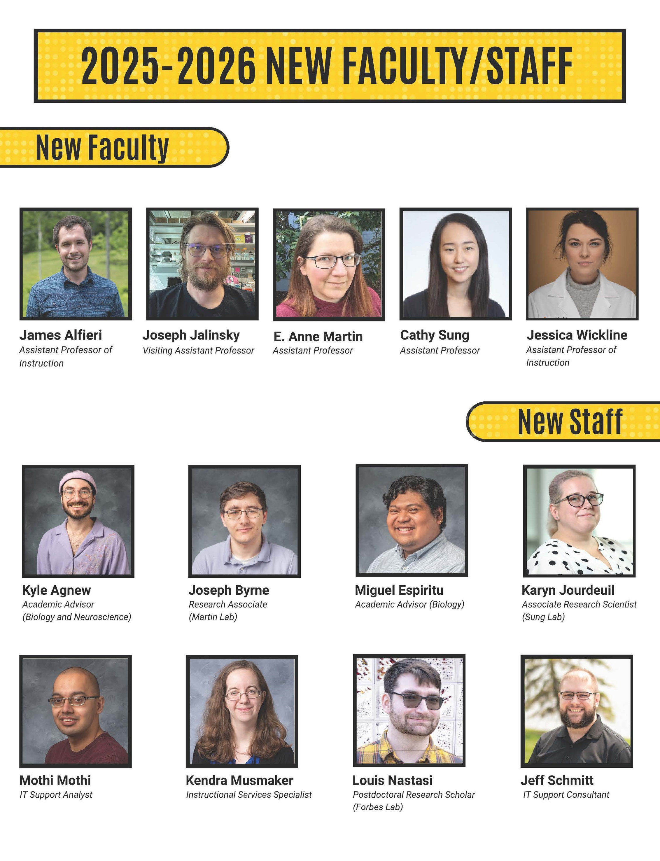 New Faculty and Staff join the Department of Biology