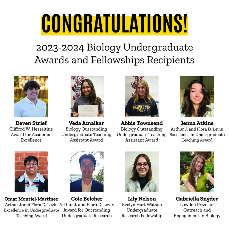 Biology Undergraduate Awards and Fellowships recipients